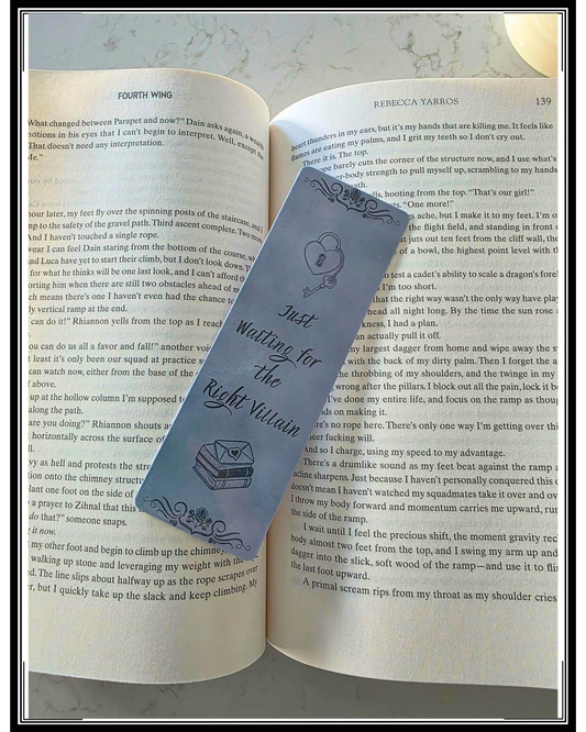 Just Waiting for the Right Villain” Bookmark, Book Besties Bookstore